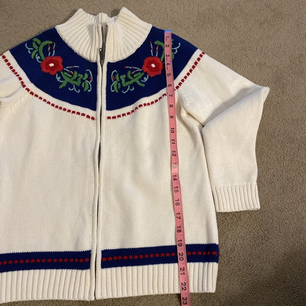 TALBOTS 100% COTTON ZIP-UP WOMEN'S CARDIGAN SWEATER MOCK NECK FLORAL SIZE SP - Picture 12 of 16